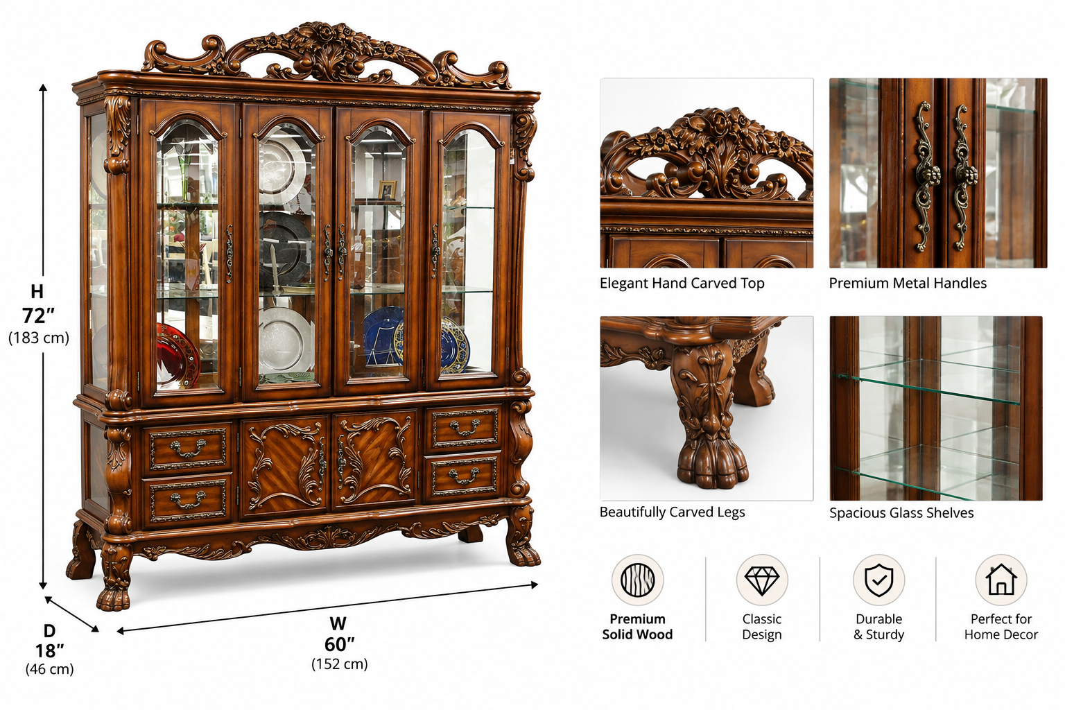 NS001 Carved wooden Crockery Almirahs — luxury carved wooden furniture by NS Furniture Saharanpur